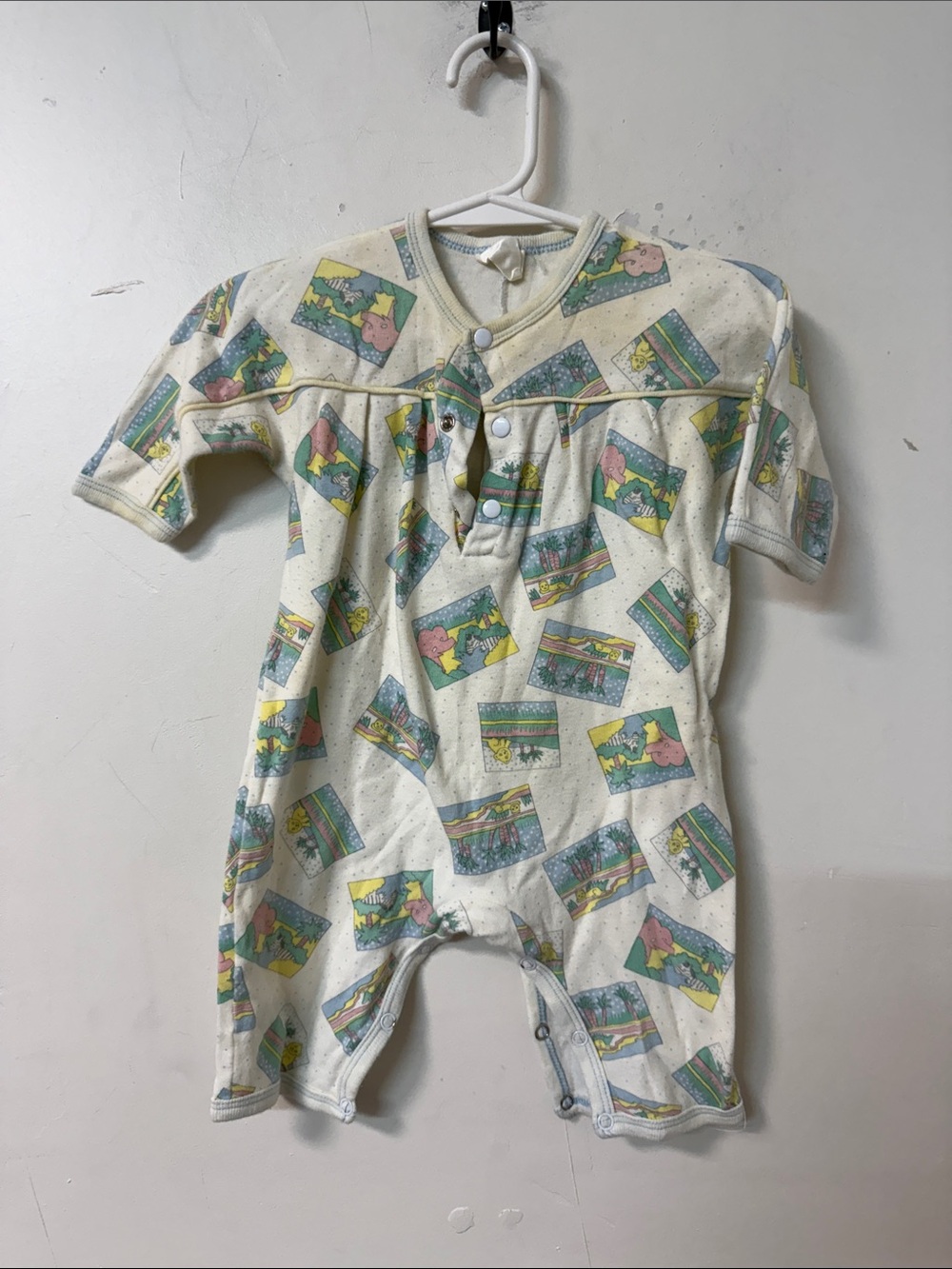 Carter's Cream Short-Sleeve One-Piece with Pastel Print vintage